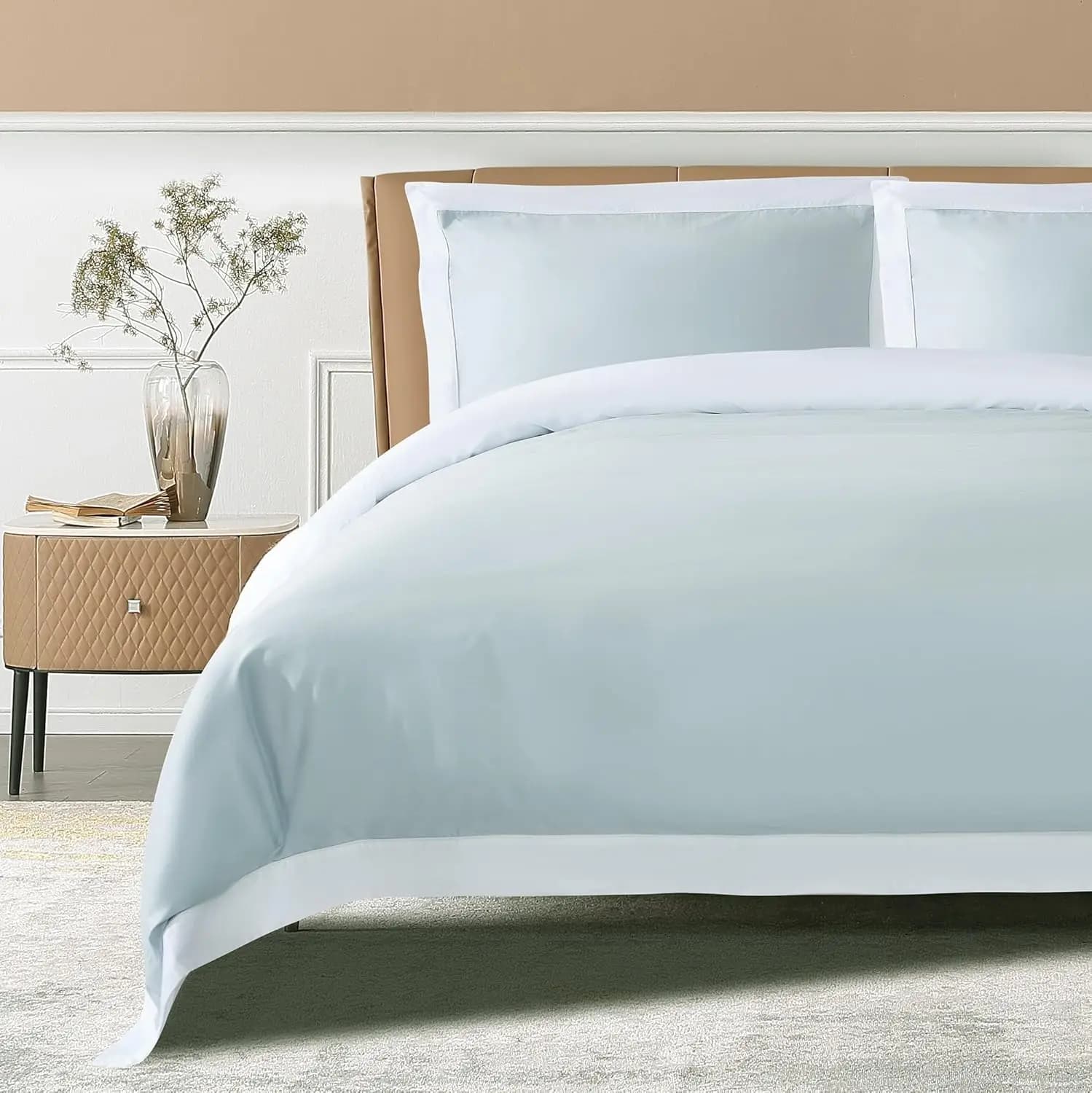 Luxury Long Fiber Cotton Cover Set - Soft, Breathable with Angles and Hidden Hinge - Blue Buckle + White, Queen Size
