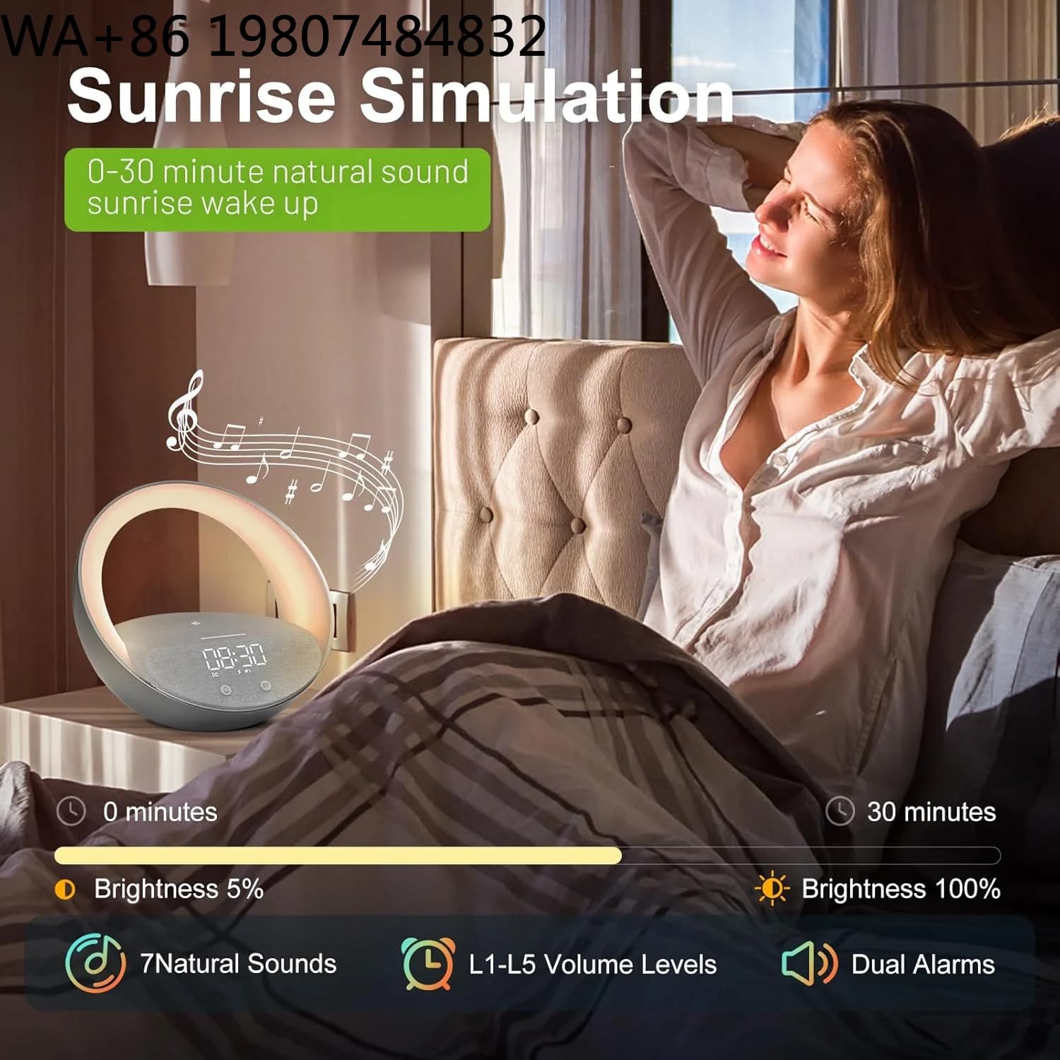 Dawn Simulation Sunrise Bedside Lamp With 15W Fast Wireless Charging Dimmable RGB Night Light Multifunctional Bedroom Decor