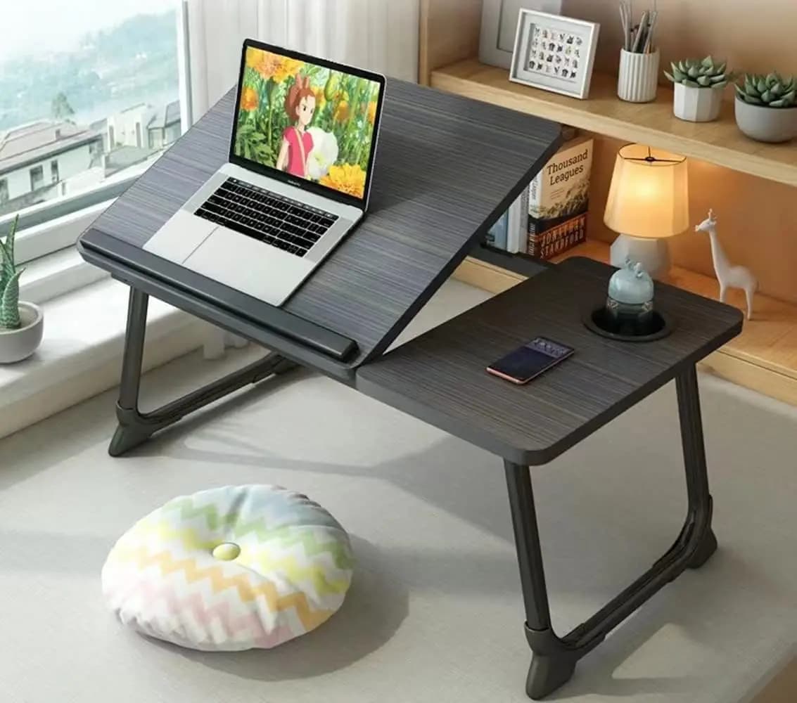 Scrivania Portatile Regolabile per Letto e Divano, Supporto Pieghevole con Portabicchiere in Nero
