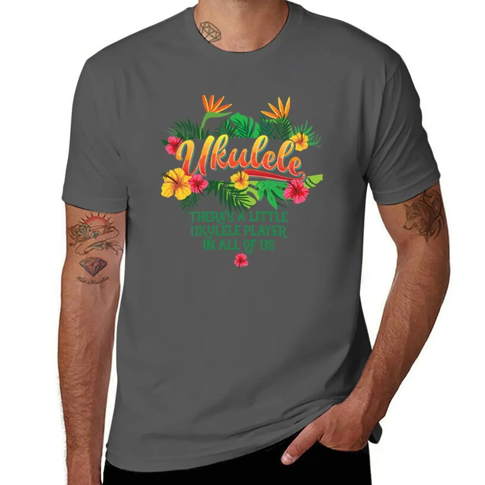 T-shirt Ukulele, top casual leggero estivo a maniche corte