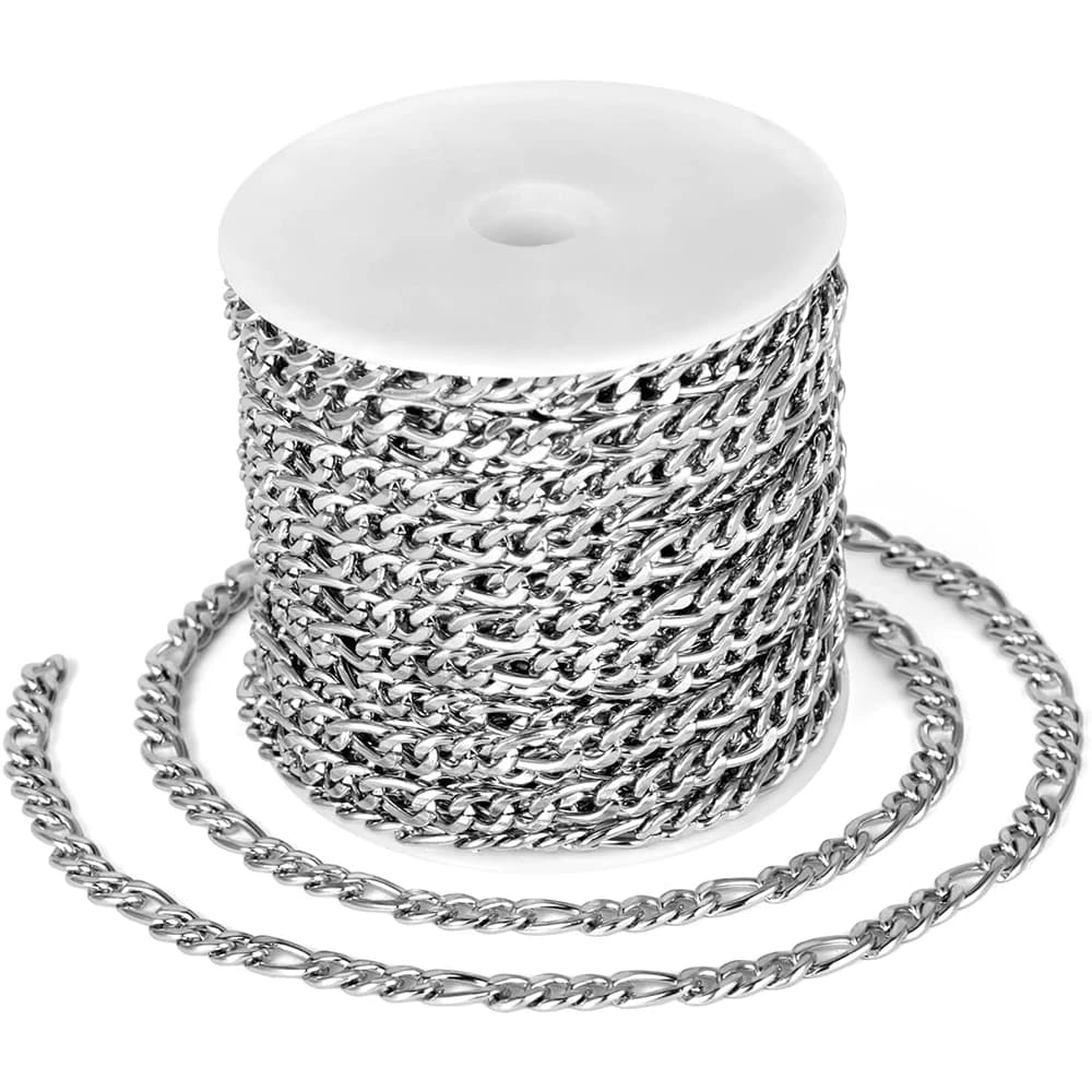 10m/Roll Tarnish Resistant 304 Stainless Steel Cuban Chain Roll with Spool for Professional Jewelry Making DIY Necklace Supplies