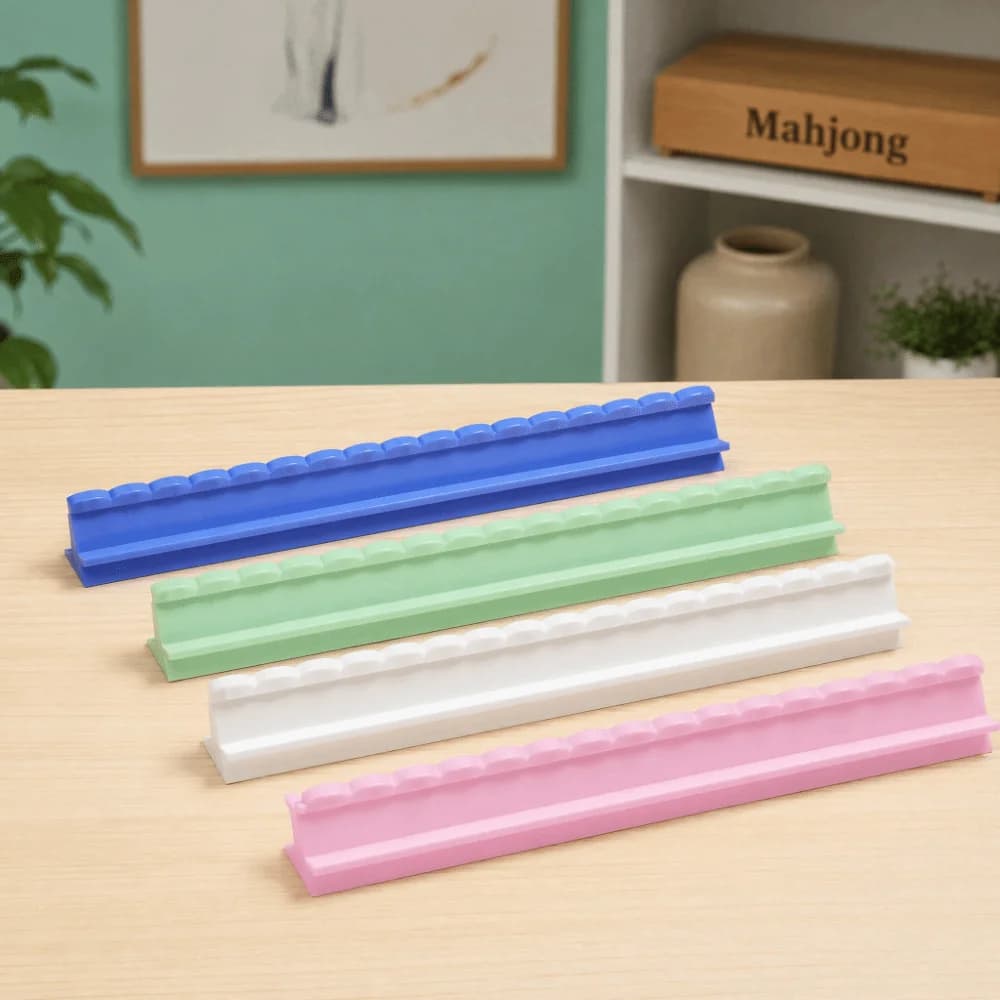 4PCS Wooden Construction American Mahjong Rack Long Rectangular Scalloped Edge Tile Holder Set No Assembly Smooth Surface