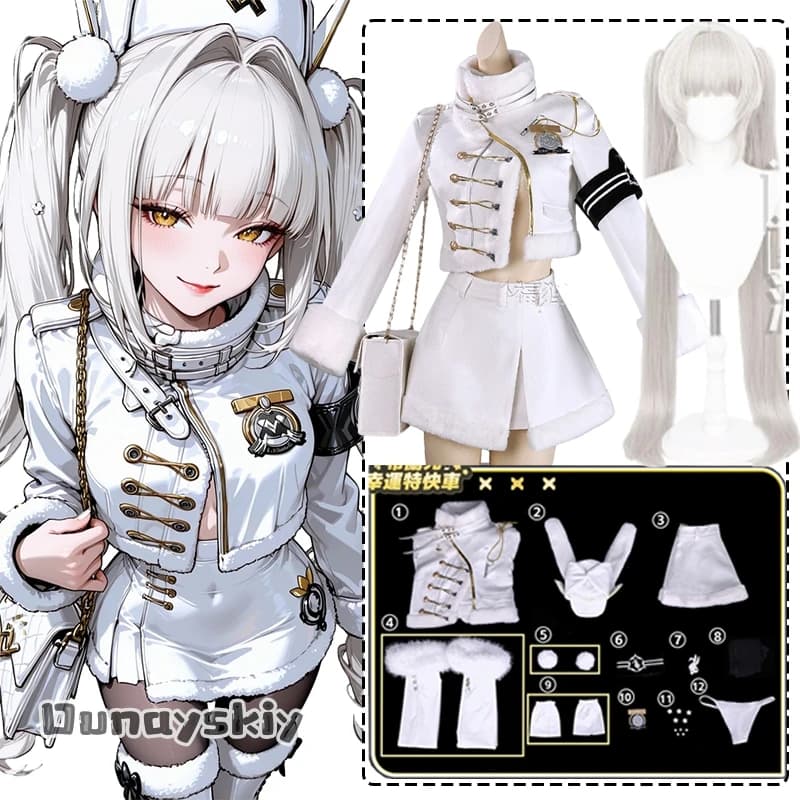 Costume Cosplay Blanc Lucky Express, Cappotto Bianco, Abito Bianco Soffice, Parrucca, Set Completo, Uniforme da Ragazza, Travestimento di Halloween per Donne Adulte