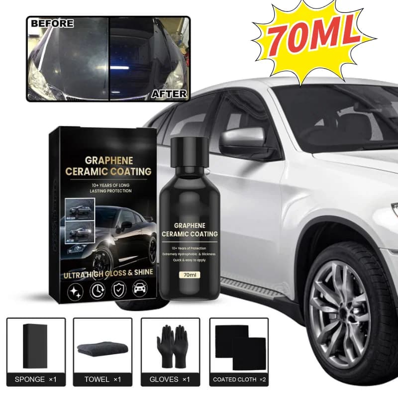 Kit di rivestimento ceramico al grafene da 70 ml per auto, cera per rivestimento ceramico nano per auto, protezione a lunga durata, spray antigraffio per dettagli auto