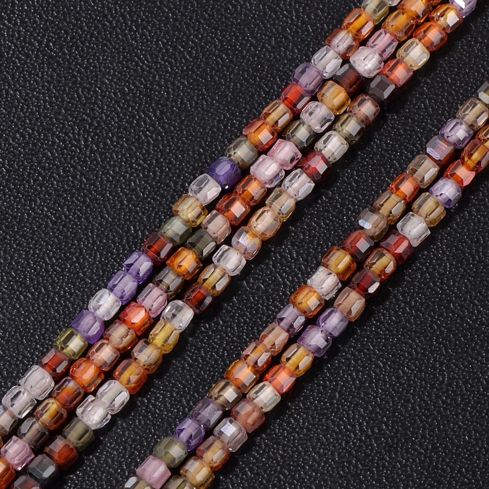150pcs/lot Natural Zircon Stone Bead 2.5mm Muticolor Faceted Crystal Square Cube Loose Spacer Beads For Necklace Bracelet DIY