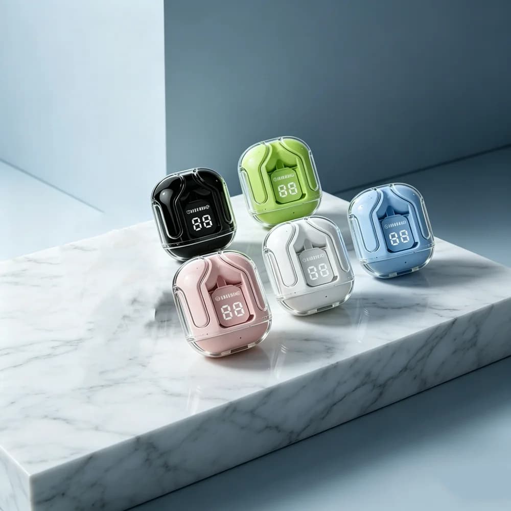 Cuffie Wireless TWS Trasparenti, Auricolari Bluetooth con ENC, Display Digitale, Audio Stereo per Tutti gli Smartphone