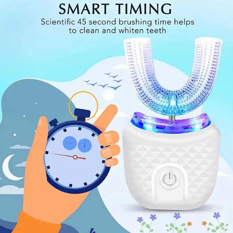 Spazzolino Elettrico Sbiancante a Luce Blu - Spazzolino Ricaricabile a Forma di U con Pulizia a 360 Gradi per Uso Domestico