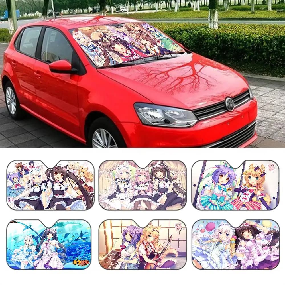 Parasole per Auto N-Nekopara Anime, Divertente Protezione Solare Pieghevole per Parabrezza Auto con Animali, Visiera Parasole per Finestrini Auto