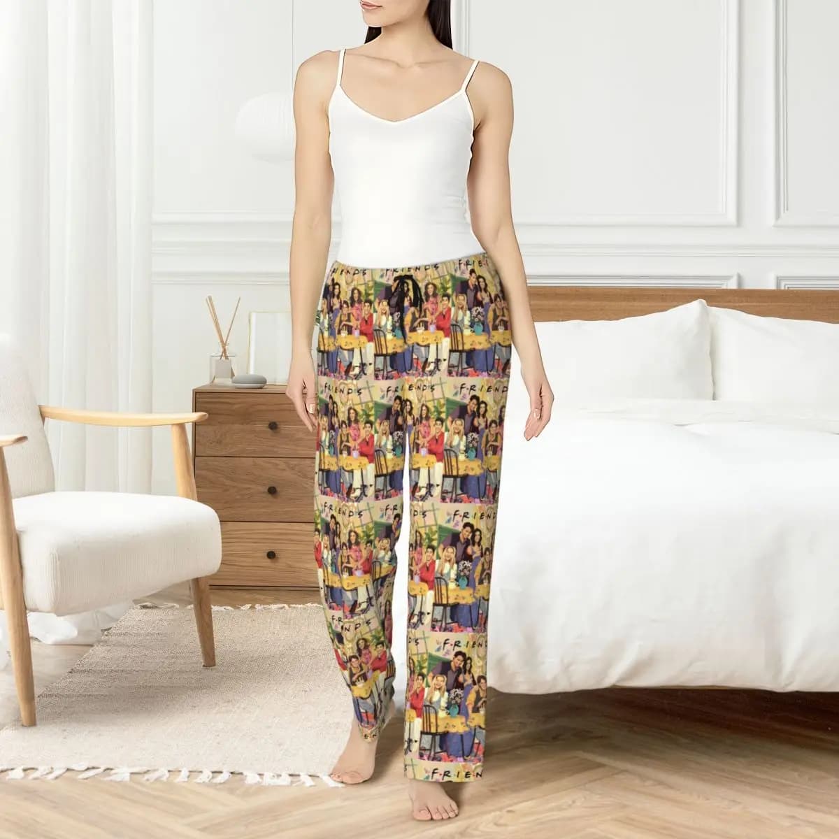 Custom Pijama Pants with TV series print 'Friends' for Women, Nightwear with Pockets