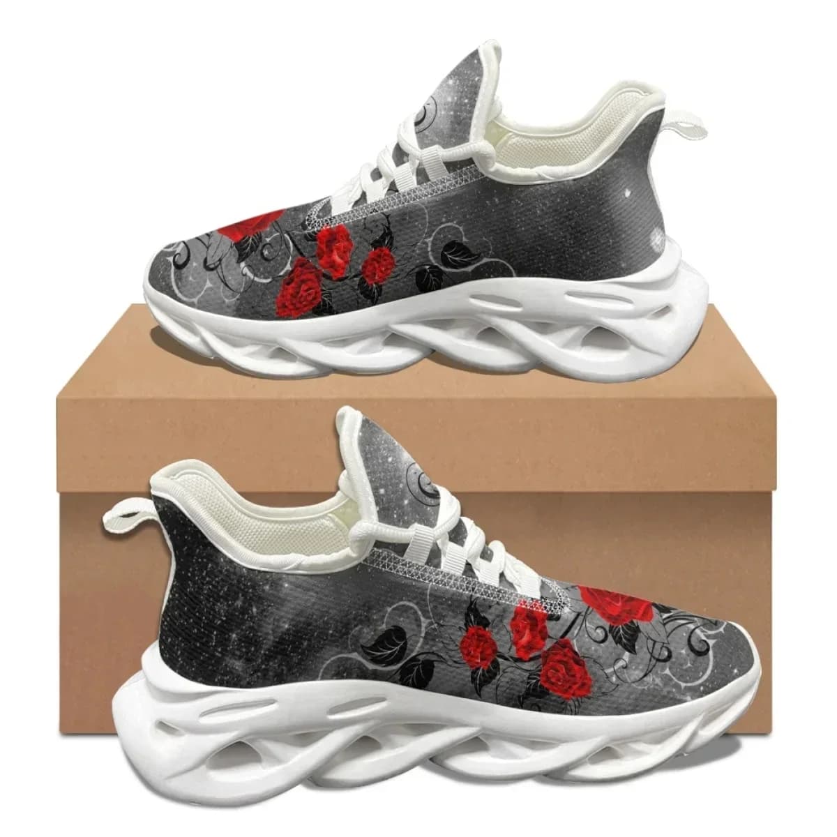 Regalo di San Valentino: Sneakers da Donna con Design Rosa Rossa 3D, Comode Scarpe da Corsa con Assorbimento degli Urti, Scarpe Leggere e Piatte