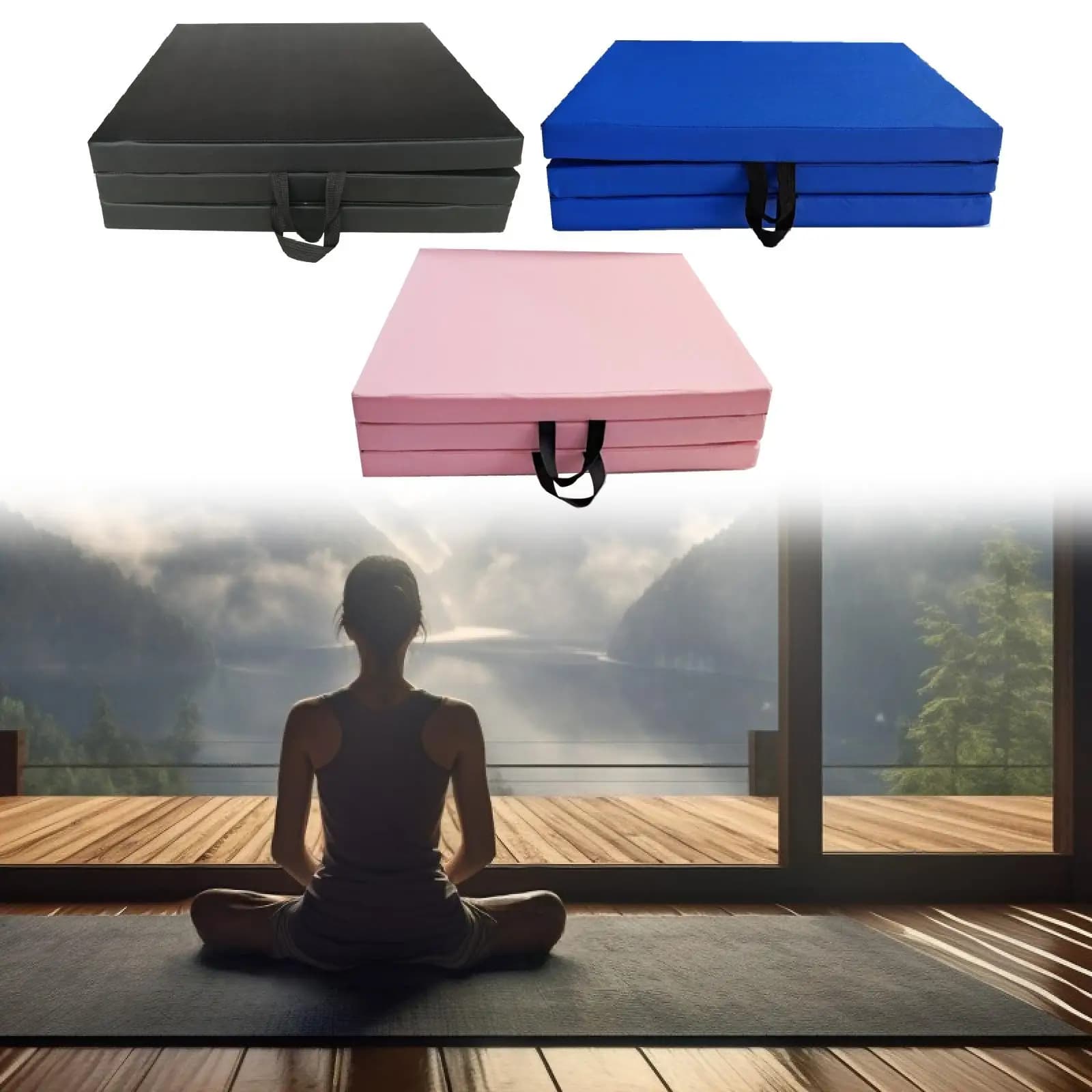 Three-fold exercise mat Portable folding extension with handles Light yoga mat for cardio training easy to store