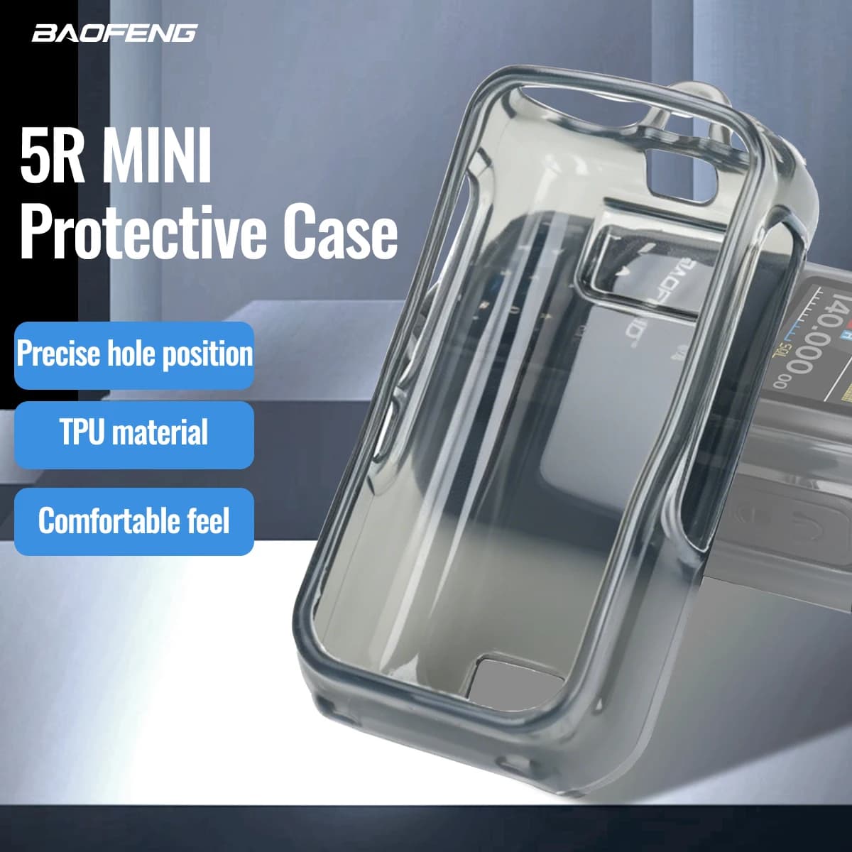 NUOVA custodia protettiva per walkie-talkie ABBREE trasparente grigia, materiale TPU, protezione durevole, antipolvere, solo per radio UV-5R Mini