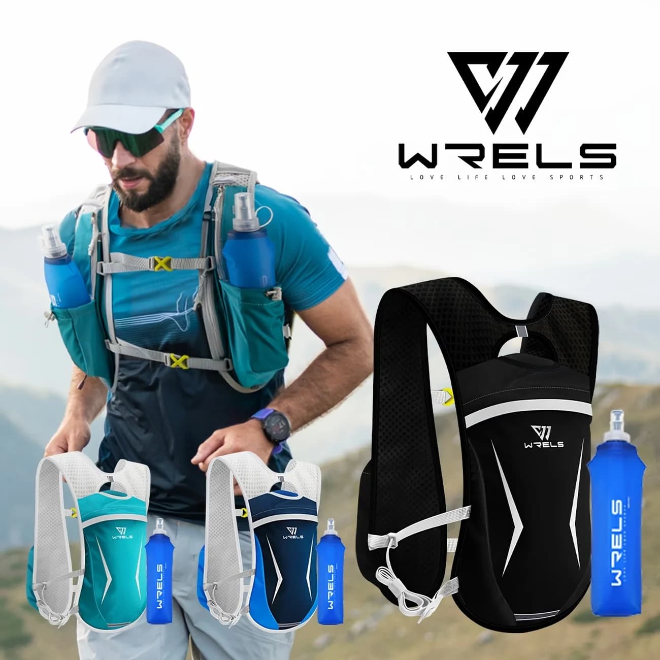 WRELS Ultra Lightweight Trail Running Vest Hiking Bag Hydration Vest Outdoor Marathon Cycling Race Breathable Functional Pack