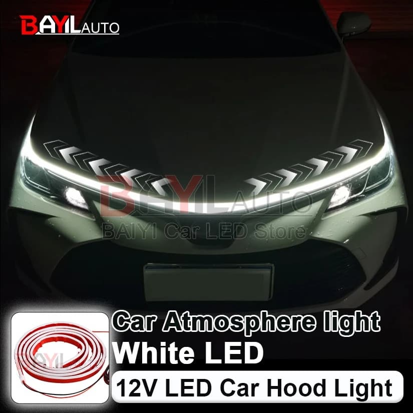 White light strip for car hood 12V, LED decorative lamp for scanning starter, flexible daylight lamp, automatic headlight strips