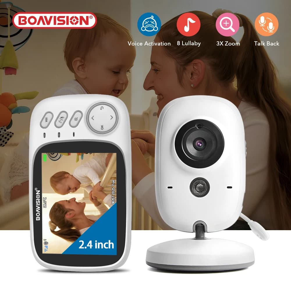 Telecamera wireless per monitoraggio video per bambini, audio bidirezionale, cullabili VOX, visione notturna, display LCD da 3,2'', telecamera portatile per babysitter