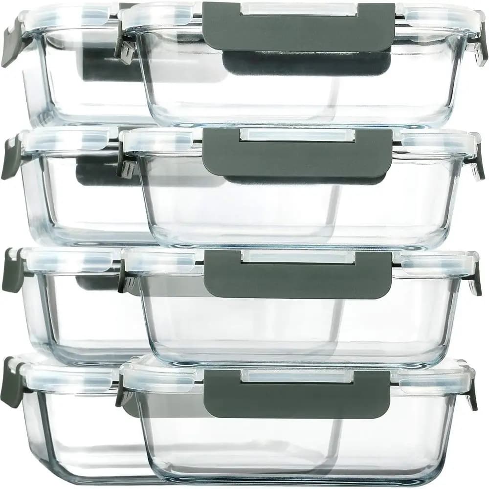 8-Pack, 30 oz Glass Meal Prep Containers, Airtight Food Storage Containers with Lids, Microwave, Oven, Freezer, Dishwasher Safe