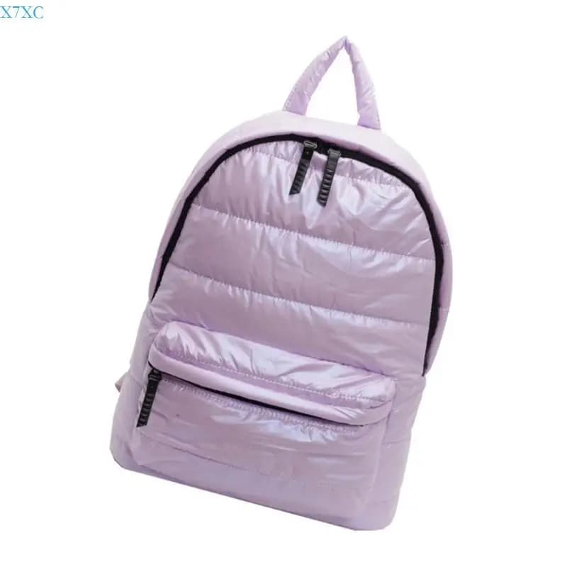 X7XC Elegante zaino imbottito trapuntato per donna Borsa da viaggio metallizzata con cerniera