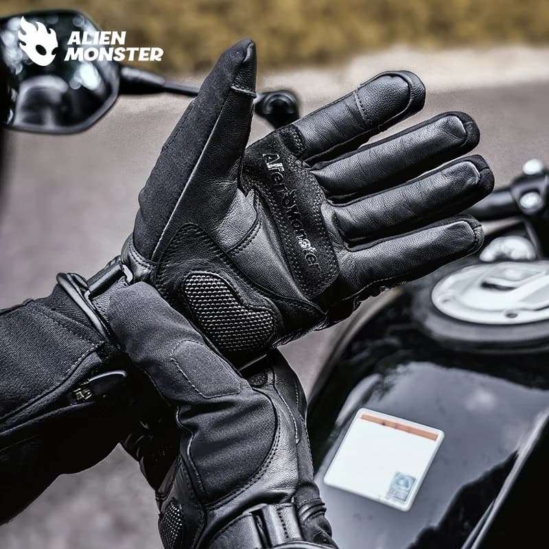 Guanti da moto invernali per uomo e donna Touchscreen termico antivento Guanti da equitazione in vera pelle Protezione per le nocche