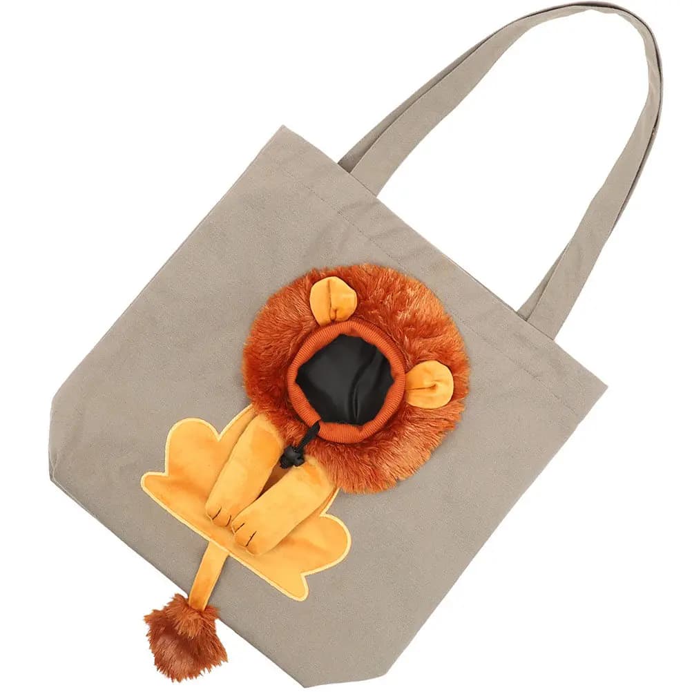 Borsa Trasportino per Gatti Pieghevole in Tela con Design Leone, Traspirante, Apertura Regolabile, Comoda Tracolla Singola per Viaggi con Gatti