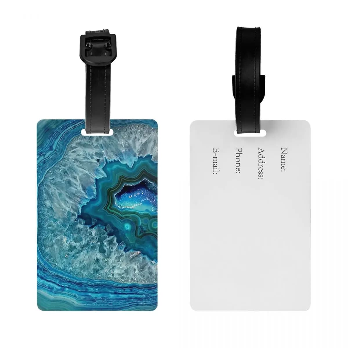 Etichette per Bagagli in Cristallo Minerale di Agata Blu Turchese Acqua, Porta Etichette per Valigie e Bagagli da Viaggio
