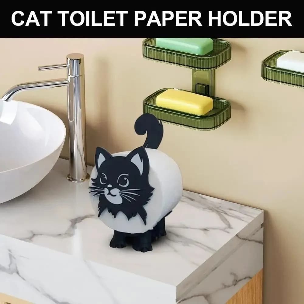 Portarotolo di Carta Igienica a Forma di Gatto Nero Stampato in 3D, Decorazione Divertente e Carina, Organizzatore di Carta Igienica Adorabile