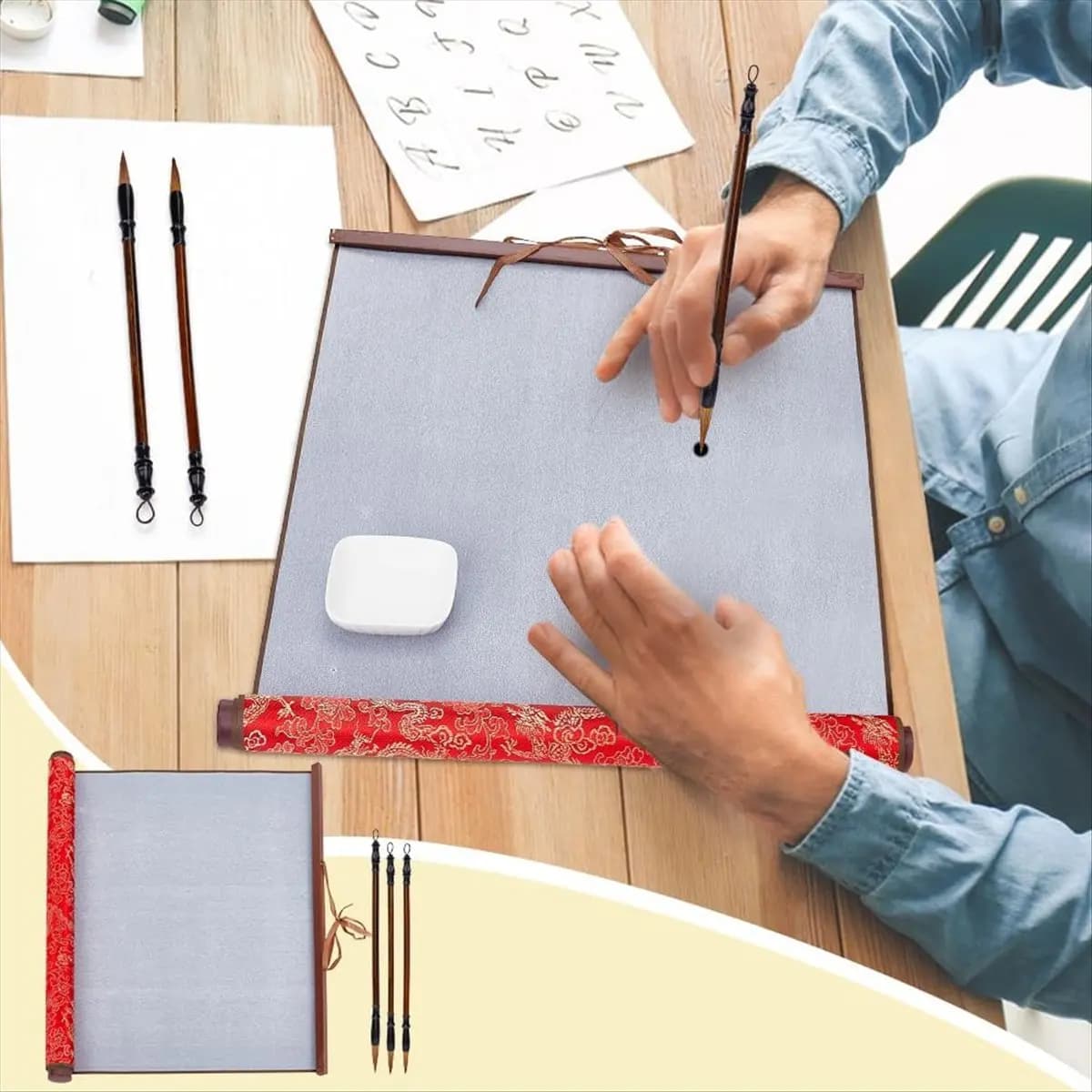 A20I No Ink Chinese Calligraphy Practice Set Water Writing Cloth Scrolls Chinese Traditional for Beginners Practice Style 2