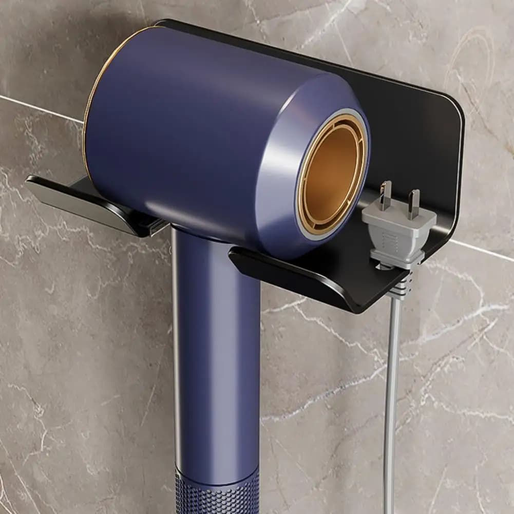 No-drill Hair Dryer Bracket Wall Mounted Hair Dryer Holder Rack Bathroom Organizer Shelves for Hair Straightener Dryer Easy