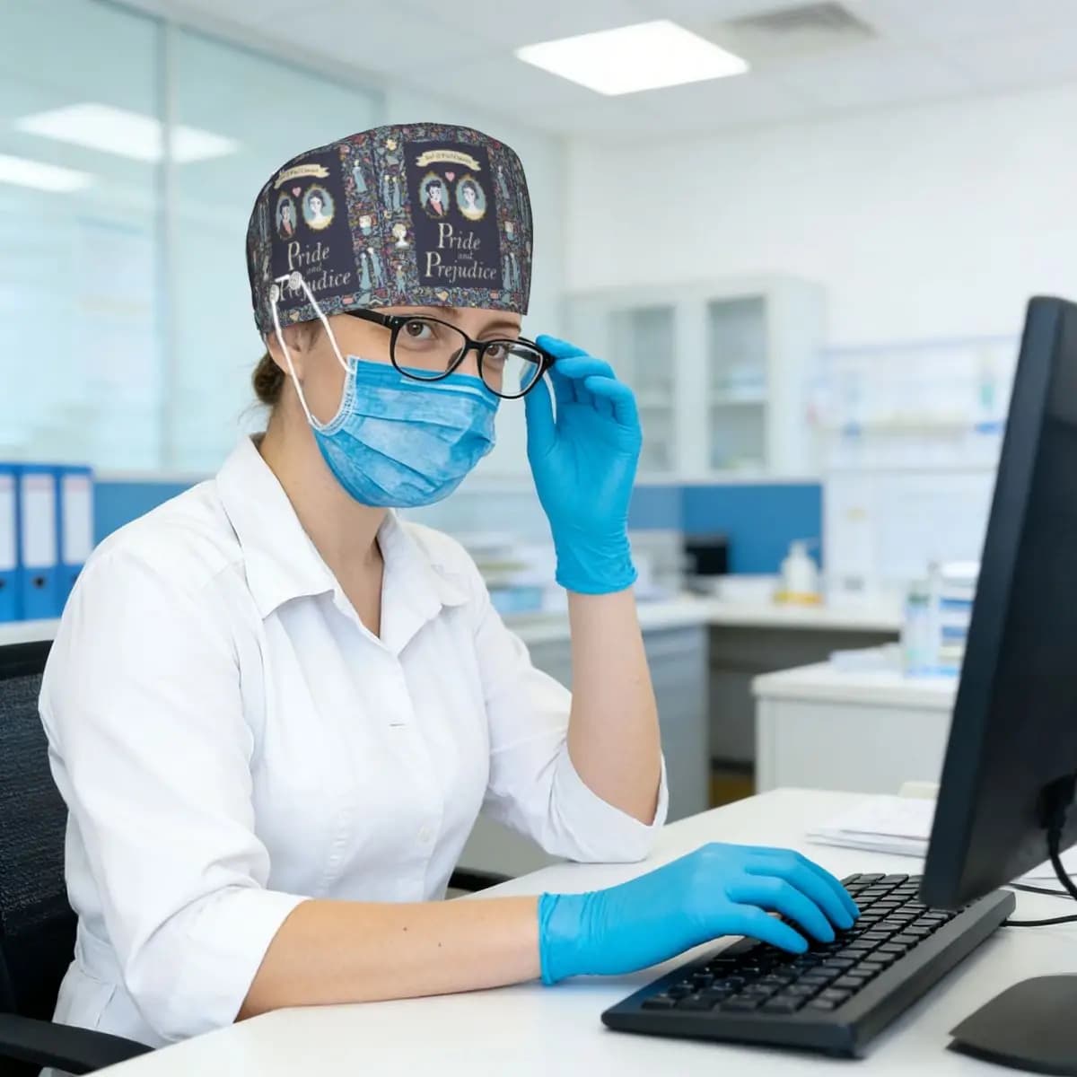 Pride And Prejudice Florals Quote Scrub Hat Doctor Working Surgical Cap Men Women Adjustable Nursing Caps for Dentist