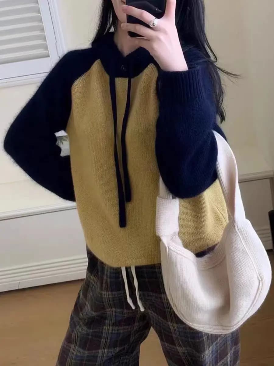 100% Merino Wool Women's Hooded Pullover Autumn Winter Thick Casual Fashion Cashmere Hoodie Knitted Sweater