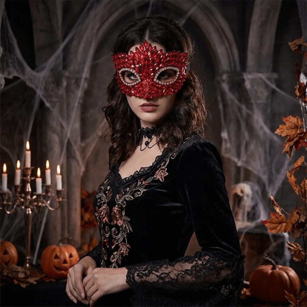 Marquise Shape Half Face Mask Flame Leaf Sparkly Crystal Masquerade Mask Luxury Elastic Rhinestone Half Mask