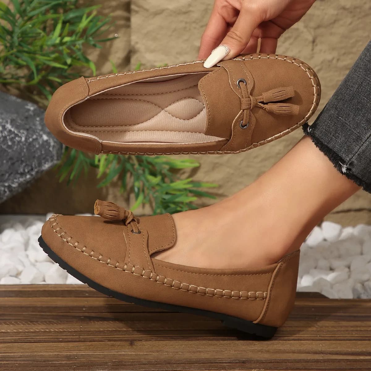 Mocassini da Donna Primavera Autunno Slip-on Scarpe Basse con Nappe Taglie Forti Comode Casual da Ufficio