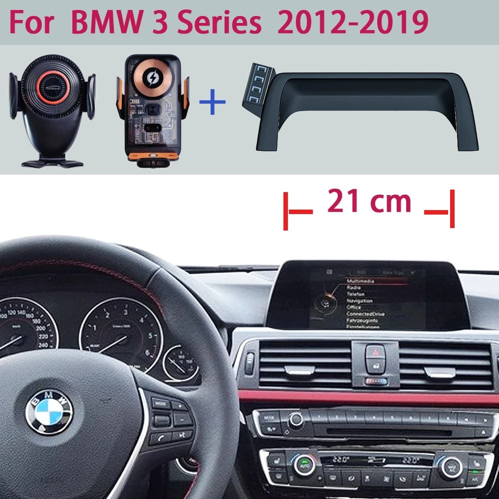 Per BMW Serie 3 F30 F31 2012 2013-2017 2018 2019 Supporto per telefono per auto 6.5 "Schermo fisso Supporto di ricarica wireless Supporto per telefono per auto