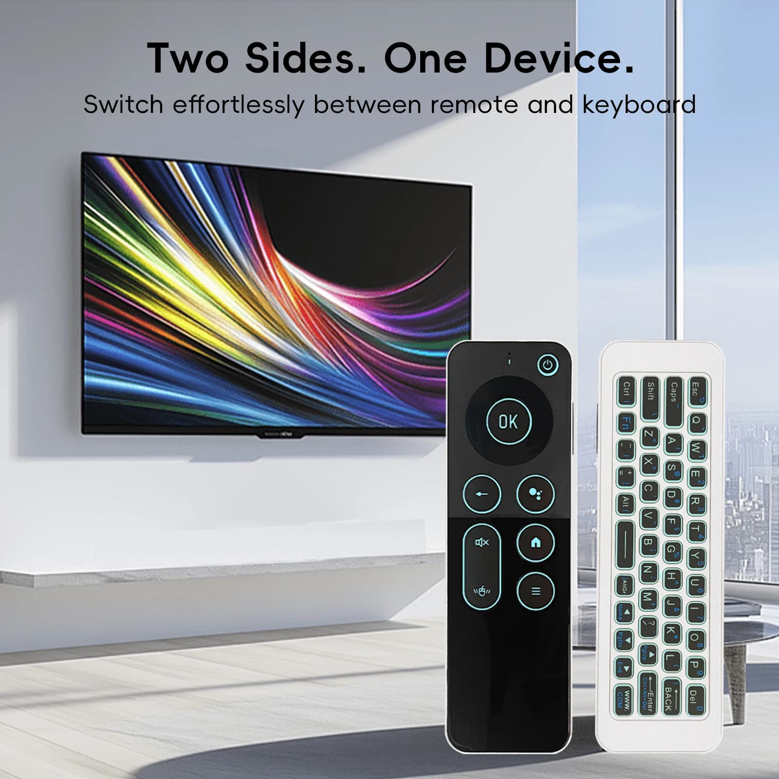 iPazzPort Mini Wireless Keyboard 7 Color Backlit Air Mouse, 2.4G Bluetooth Dual Mode Remote for TV Android Box PC Projector