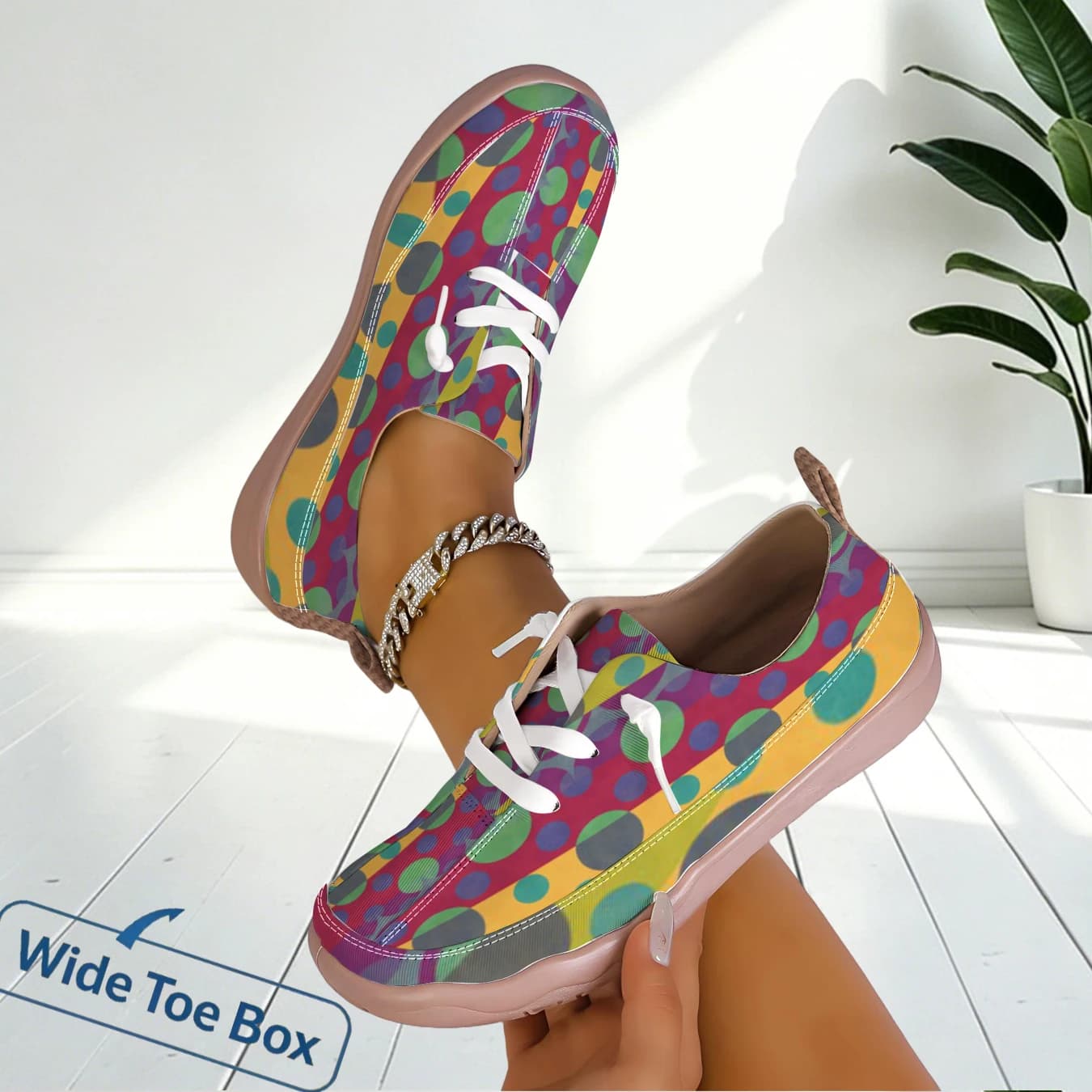 Women Polka Dot Wide Toe Flat Sneakers Light Retro Shoes For Office Leisure Walking
