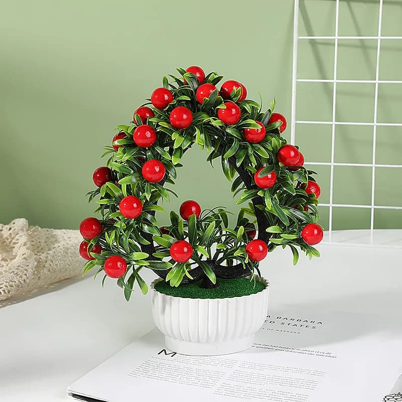 Artificial Flowers with Vase, 42 Small Bonsai Heart Shape, Simulate Plants in Vase for Decoration Table or Photo Scene Objects