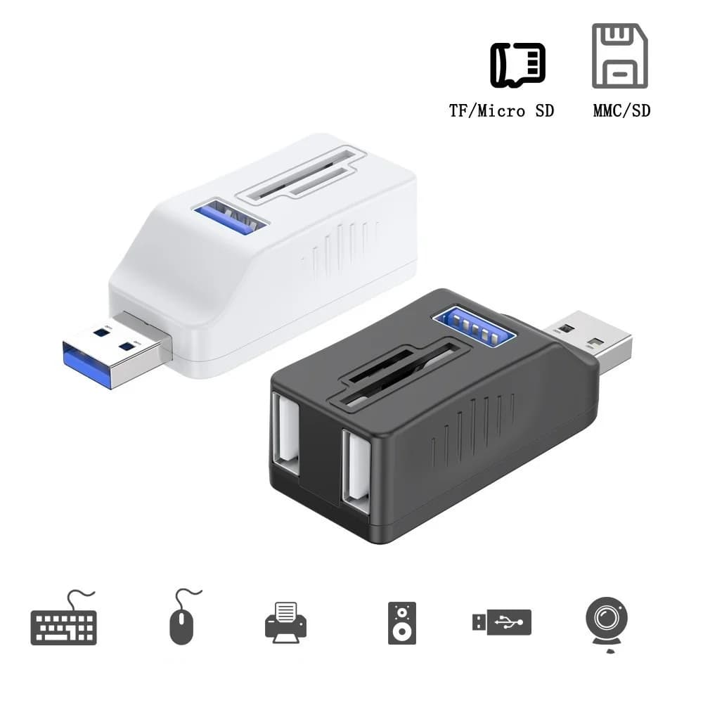 Hub USB 3.0 a 5 Porte con Lettore di Schede TF Micro SD MMC, Splitter USB per Tastiera, Mouse, Fotocamera, Convertitore Disco