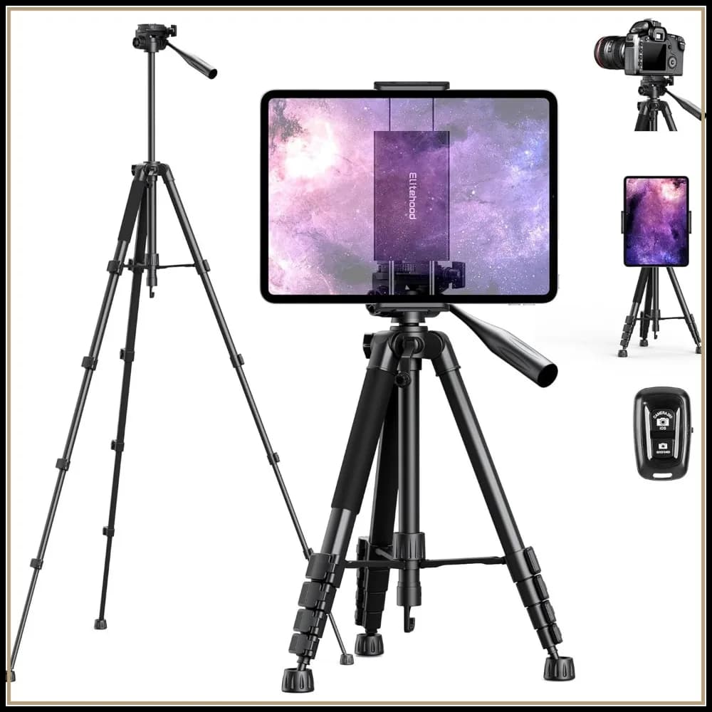 Treppiede per iPad da 68 Pollici, Supporto Ultra-Stabile per iPad Pro 12.9, Tablet/Webcam/DSLR, Registrazione Video e Fotografia