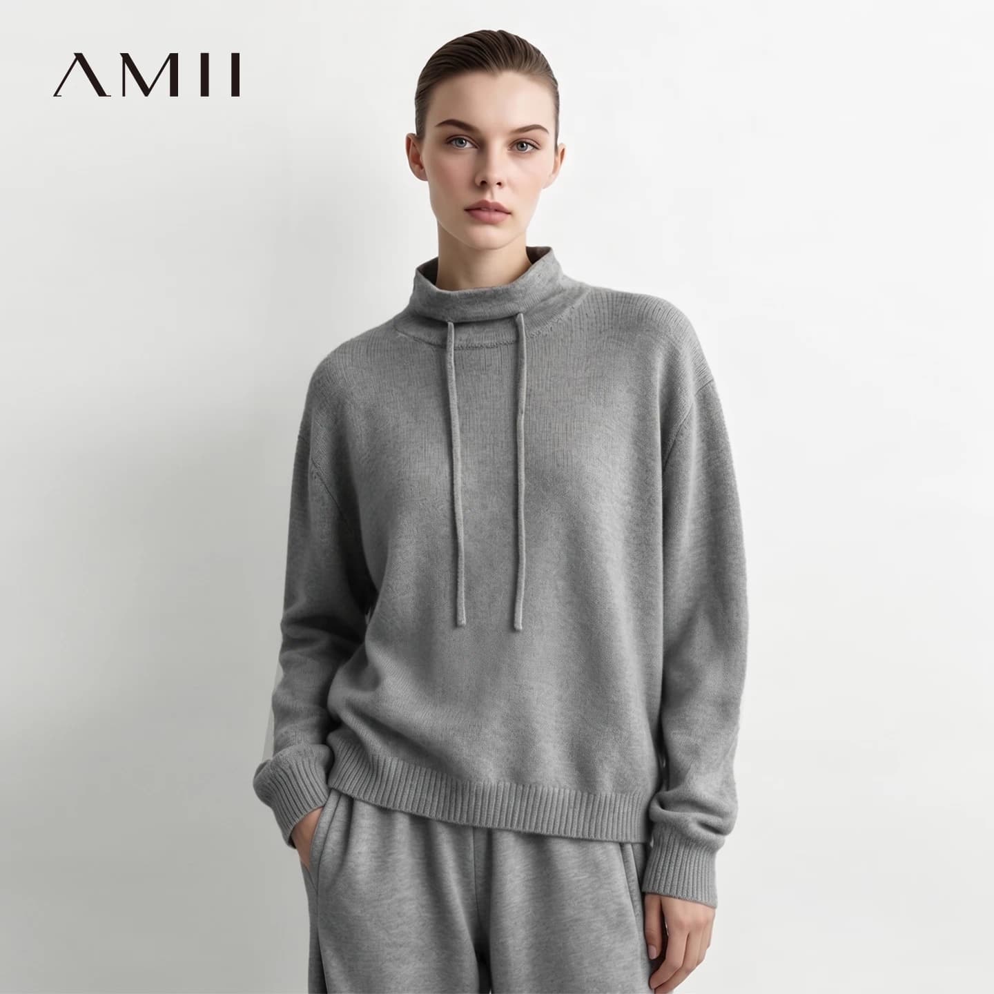 Amii Turtleneck Long Sleeve Knitted Pullover Women's Sweater Loose Fit Drop Shoulder Business Casual Minimalist Top 12623039