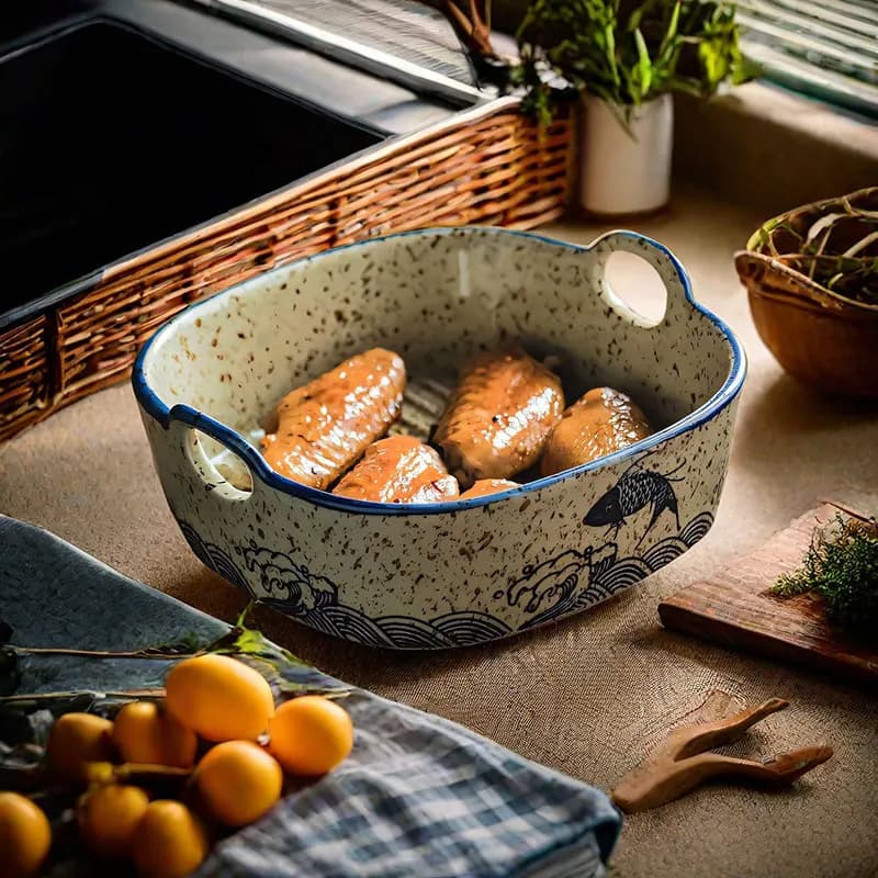 Ceramic Air Frying Oven With Bowls, Oven Bowls, Special Plates for Microwaves, Square Plates Japanese Style