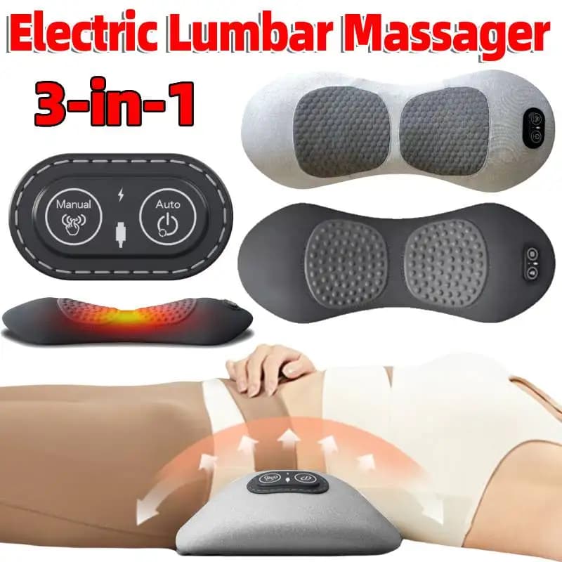 Cuscino di Supporto Lombare 3 in 1 in Memory Foam, Altezza Regolabile, Massaggiatore Lombare Elettrico Riscaldato per la Parte Bassa della Schiena