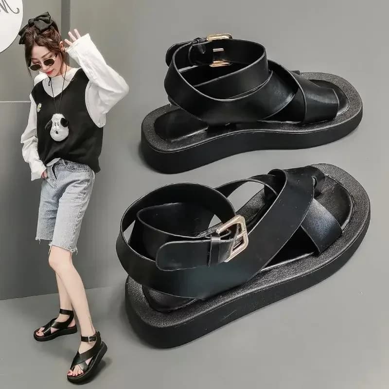 woman Summer fashion New Sandals for Female Students Comfortable Thick Bottom Fairy Style Cross Strap Beach Sandals