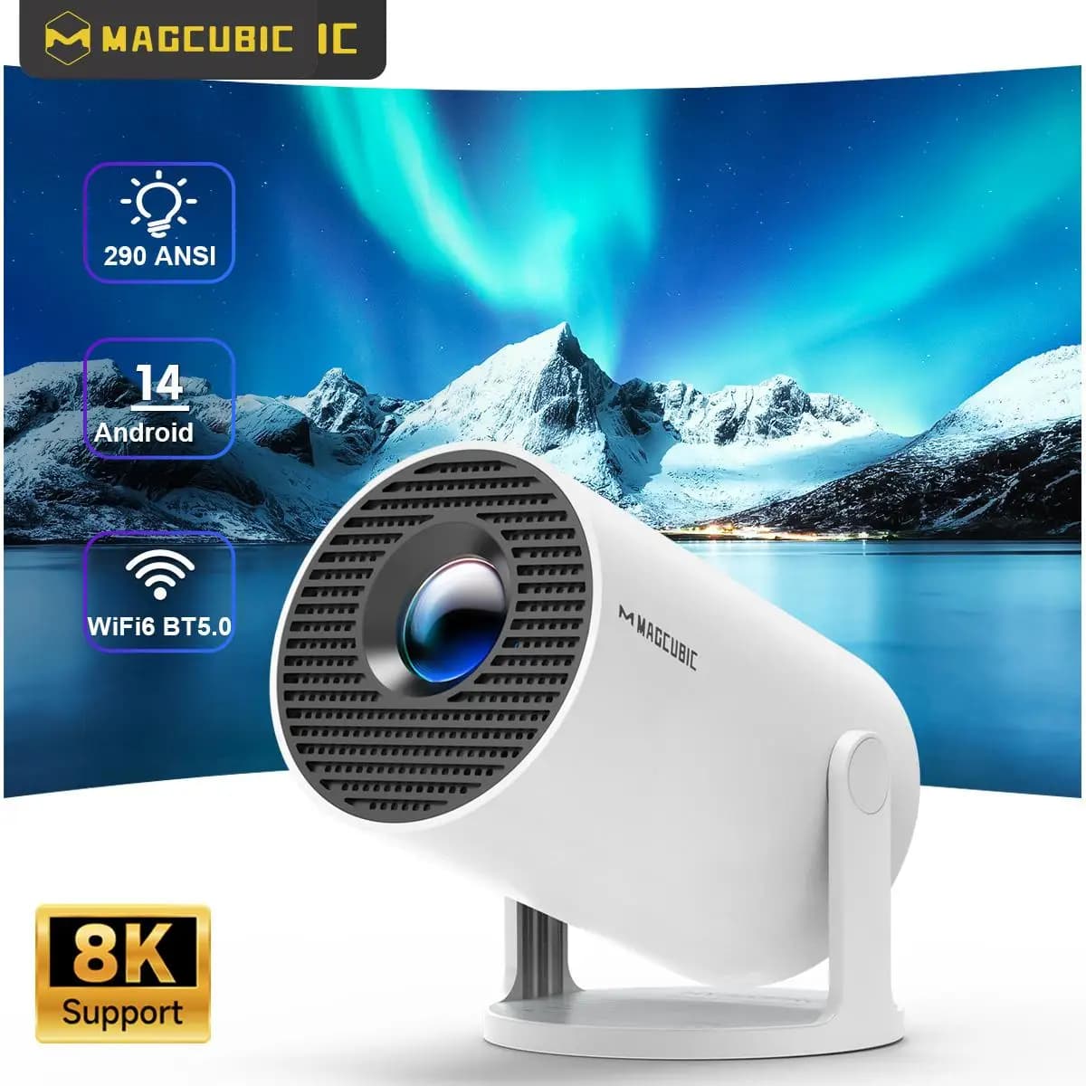 Magcubic Projector Android 14 8K 1280*720P HY300Pro+ Dual Wifi 290ANSI 180°flexible BT5.0 Cinema Outdoor Portable Projector