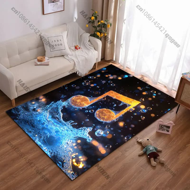 Tappeto artistico vibrante con motivo musicale e acquatico, per yoga, decorazione soggiorno, tappetino per gattonare per bambini, zerbino, tappeto decorativo, tappetino da gioco