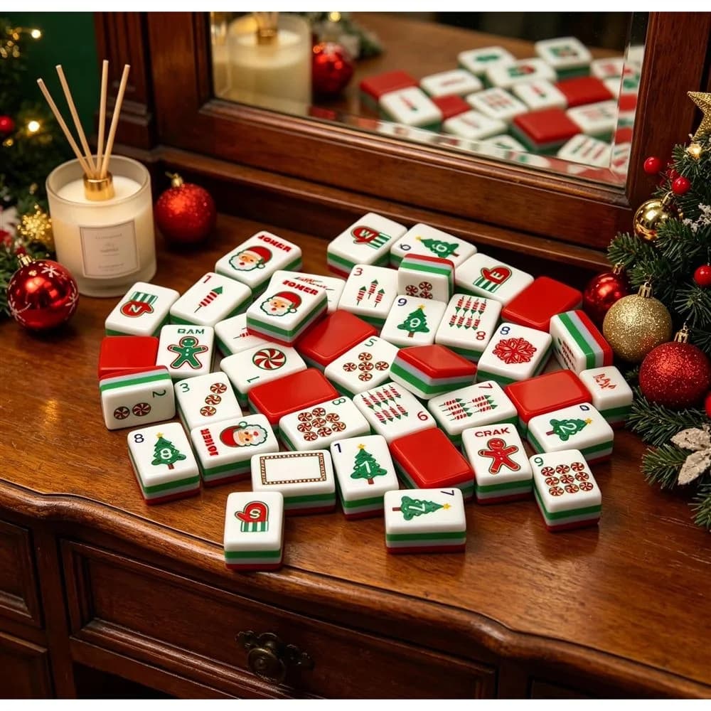 New Christmas-Themed American Mahjong Set 4-Layer Acrylic 160 Tiles Santa Claus Christmas Tree Holiday Party Board Game Gift Box