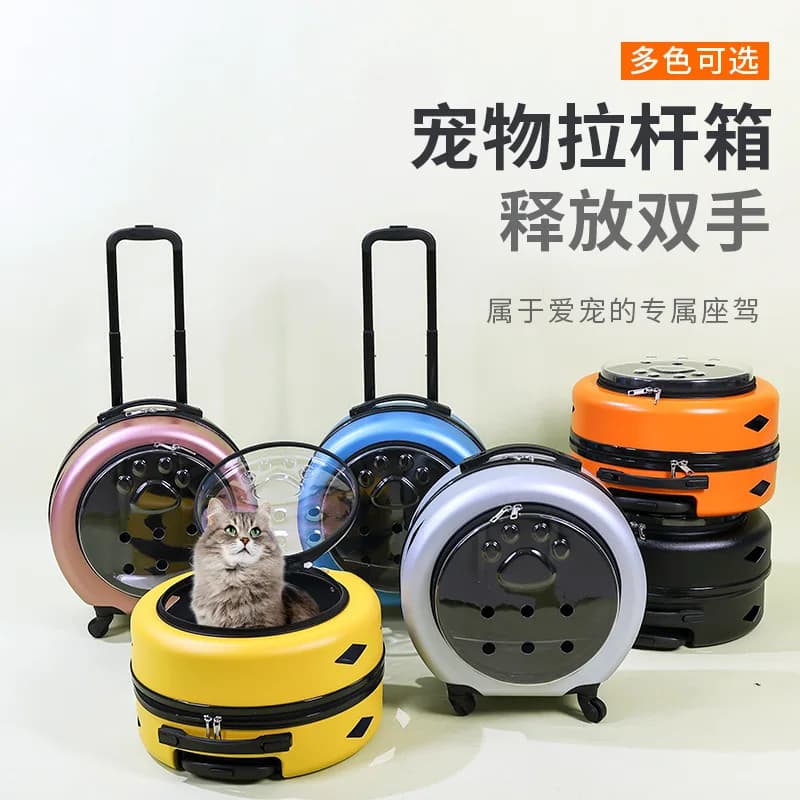 Pet carrier trolley - portable cat stroller - space capsule design - transparent