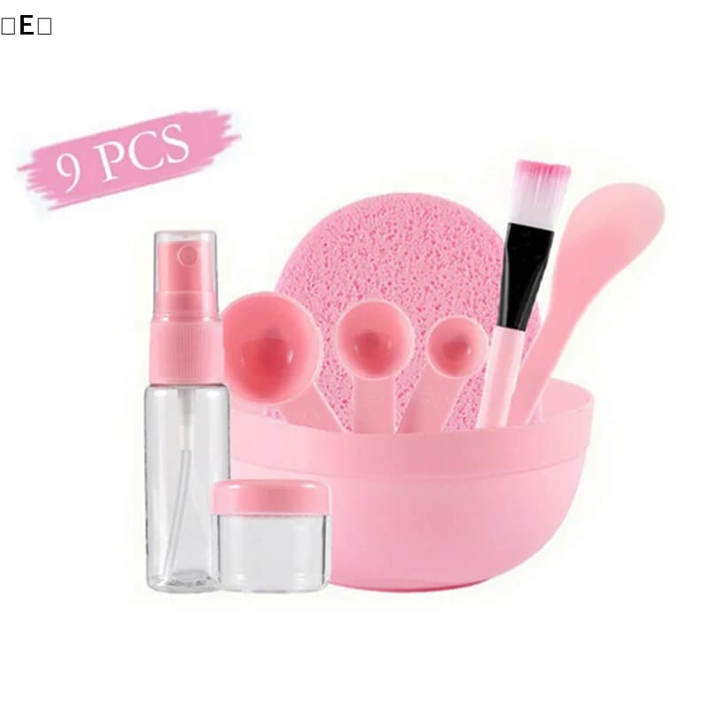 〔E〕Set di 9 Pezzi Kit Fai-da-Te per Maschere Facciali: Ciotola, Pennello, Cucchiaio, Bastoncino, Bottiglia, Spugna, Strumenti per Trucco Fatto in Casa〔Winter5〕