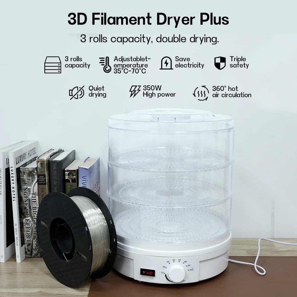 3 Rolls Filaments Dryer Box 360° Hot-air Heating 1kg Filament Dehydrator for 1.75mm/2.85mm ABS PLA PETG TPU 3D Printing Material