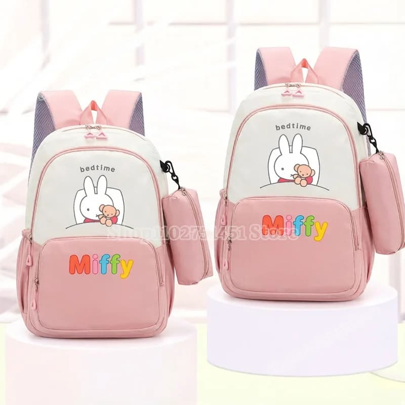2pcs Cute Miffys Cartoon Schoolbag with Pencil Case for Students Fashion Backpack Boys Girls Book Stationery Storage Bags Gifts