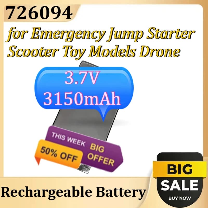 Nuova Batteria 726094 90C per Avviamento d'Emergenza, Modelli di Scooter, Droni, 3.7V 3150mAh