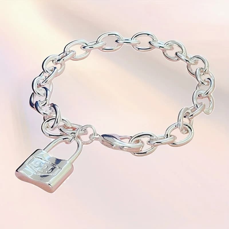 braccialetto a catena in argento sterling 925 con chiusura a ciondoli per donne, uomini, amanti, regali per feste di matrimonio, abiti quotidiani, feste, regali per le vacanze